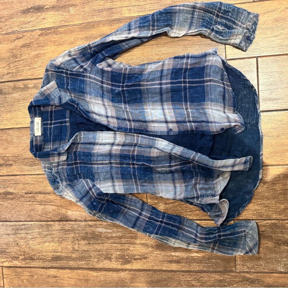 Bella Dahl Navy and Gray Plaid Shirt